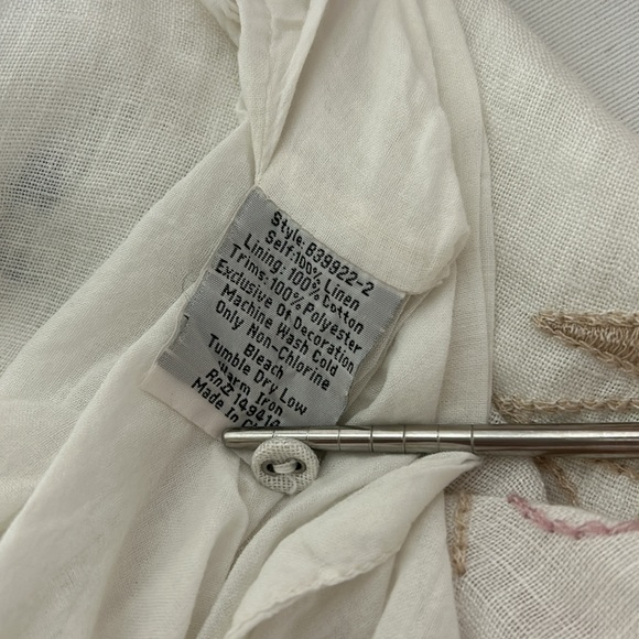 JOHNNY  WAS WOMEN EMBROIDERED BIYA LINEN TUNIC SHIFT DRESS WHITE SLEEVELESS Sz S - Picture 12 of 14